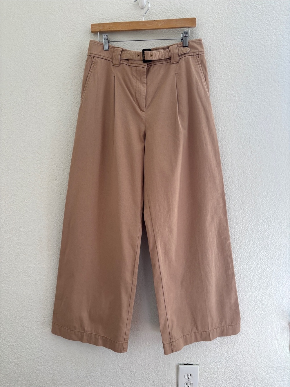 Ann Taylor 100% Cotton Classic Khaki Wide Leg Pants Belted Business Casual NEW!